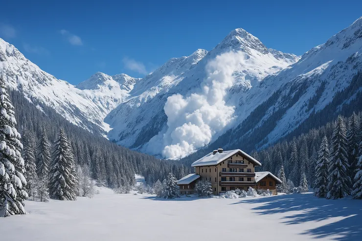 不遠處的雪崩即將衝過來，但風景很美 - AI