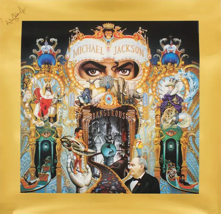 索尼分發給內部員工的禮物，左上角為麥可的機器簽名／來源：GottaHaveRockAndRoll