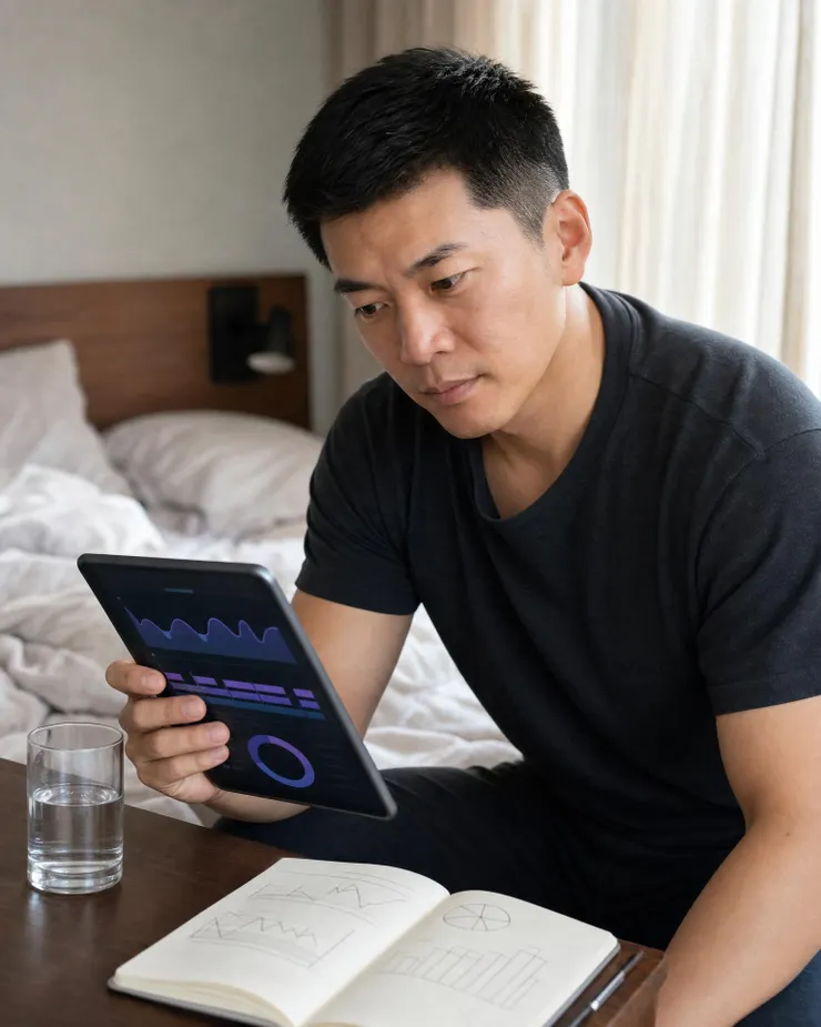梁練偉檢視睡眠追蹤趨勢與夜醒紀錄