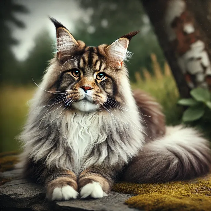 圖五:溫和的緬因貓,展示其巨大的體型和柔軟的長毛