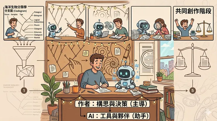 與AI協力寫作的過程中，彼此應截長補短、相互支援，才能達到最好的效果