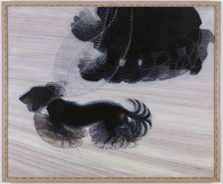 Giacomo Balla (Italian, 1871–1958). Dinamismo di un cane al guinzaglio (Dynamism of a Dog on a Leash), 1912. Oil on canvas, 35 3/8 x 43 1/4 inches (89.9 x 109.9 cm). Collection Albright-Knox Art Gallery, Buffalo, New York.