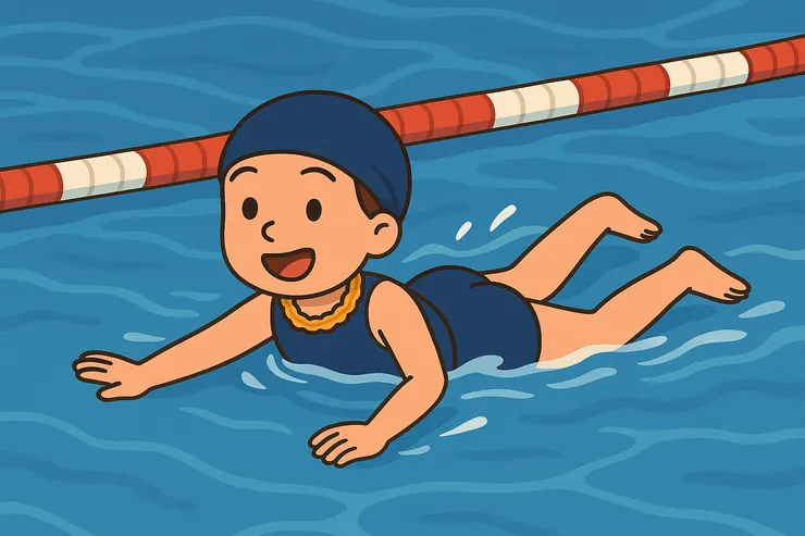 突然，身體輕盈地浮了起來。先是蛙腳，再是蛙手，竟然一氣呵成。那一刻，我忍不住在水中笑了—原來，真的可以啊！