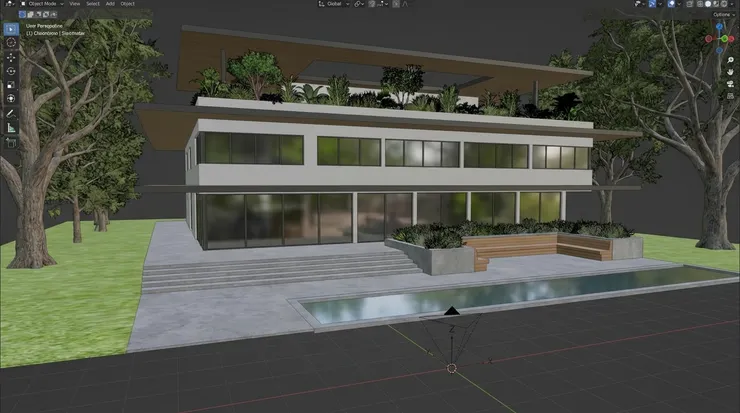 Render AI Blender base model for residential architecture in Blender