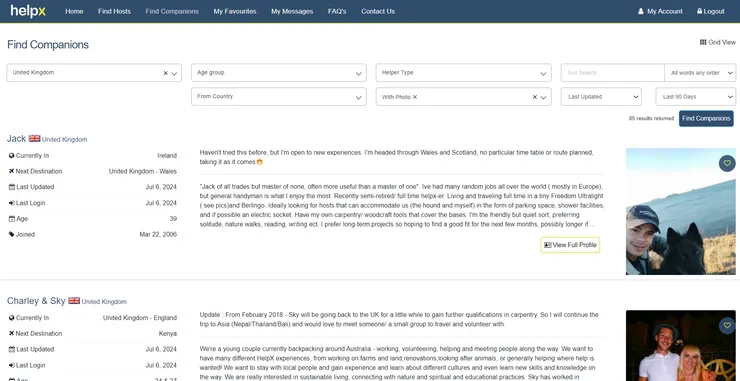找旅伴的頁面跟找換宿的介面很像,有很多選項可以篩選