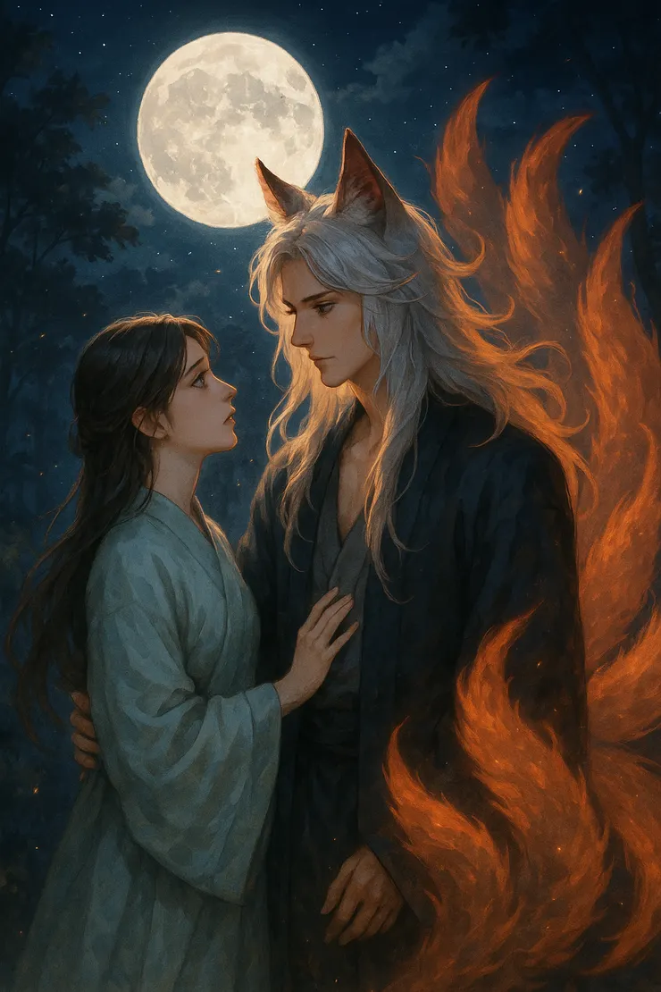 他靜靜望著她，焰色在眸中綻放。                                                                                                                                她未語，心已震盪。那一眼，是百年的等待。