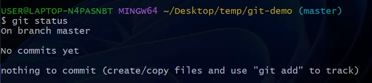 沒有提交項目，系統也提醒作檔案異動後使用git add加入追蹤
