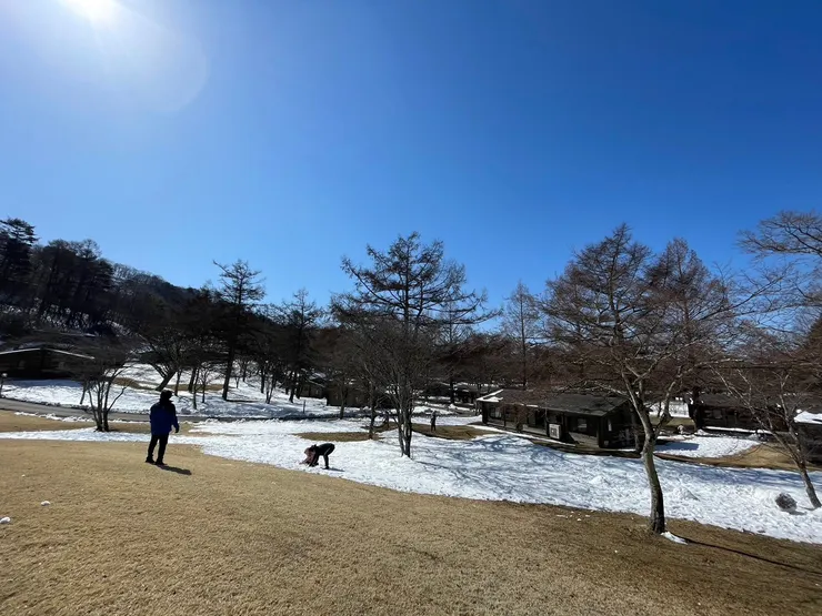 藍天白雲的小木屋園區