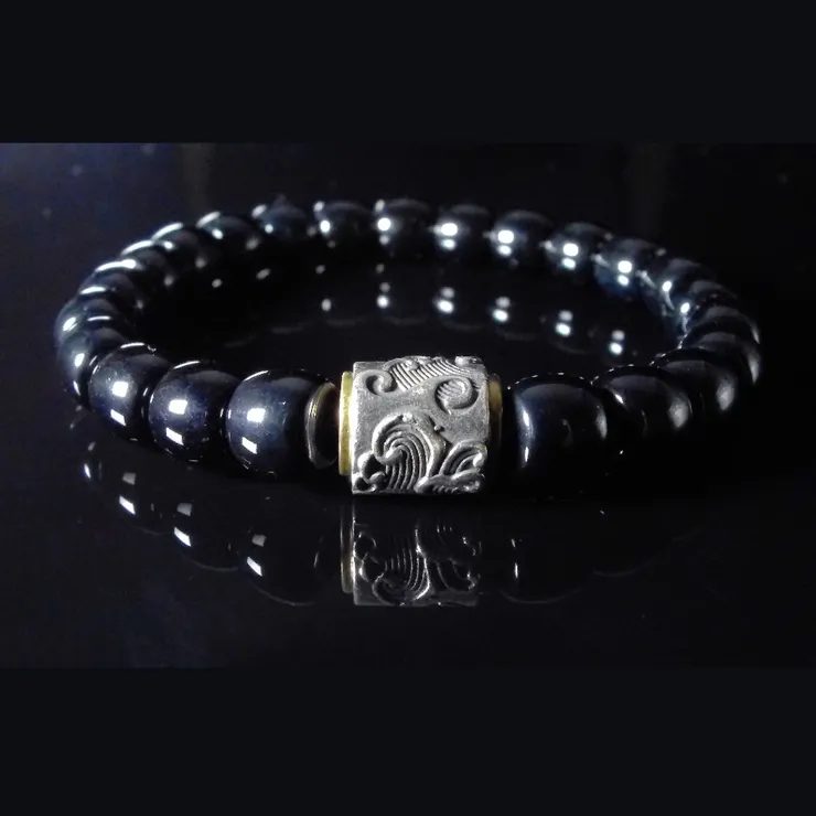 S925銀-海納百川與黑瑪瑙 銀曜穩創 男士手鍊