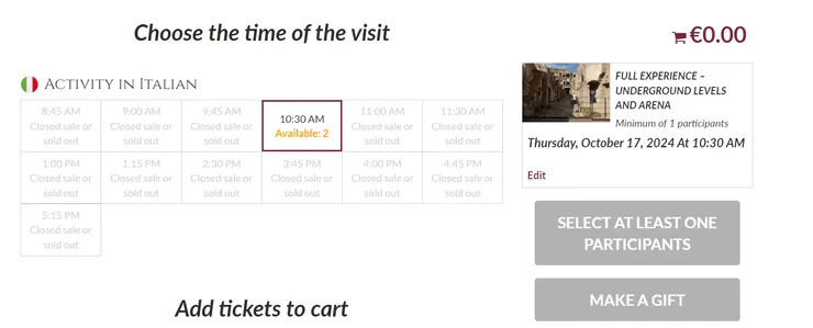 選擇時段(以義大利語導覽為例)