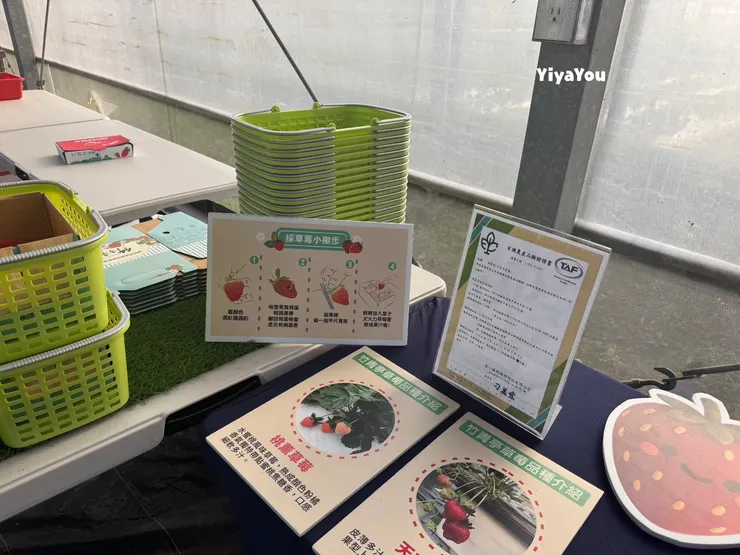 除了農場主人詳細的解說外，也有相關告示牌解釋採草莓的技巧及草莓品種介紹。