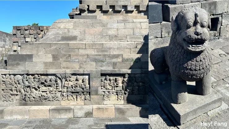 婆羅浮屠浮雕與石獅子