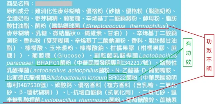 益生菌產品成分標示