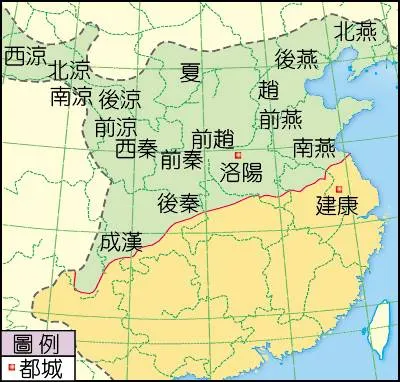 五胡十六國相對位置圖，圖片來源：翰林雲端學院