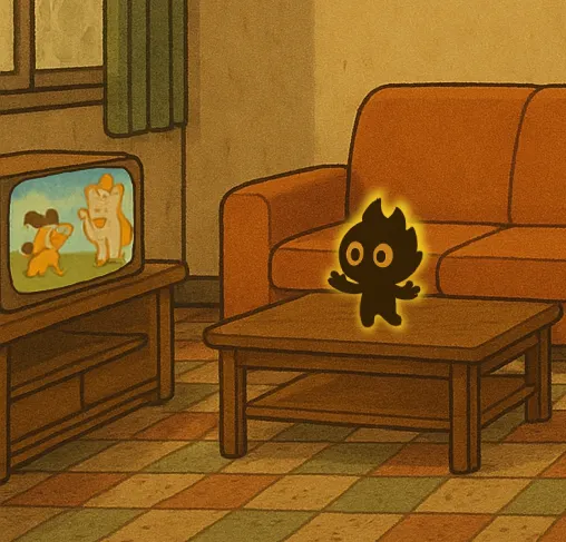 小金看電視看得很嗨，甚至手舞足蹈起來。