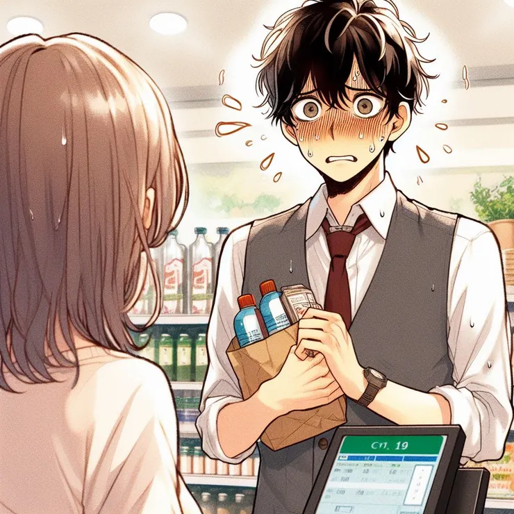 我終於走向收銀台,緊張地把東西放在臺上