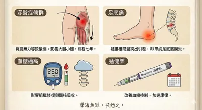 深臀症候群，足底痛，血糖過高，猛健樂