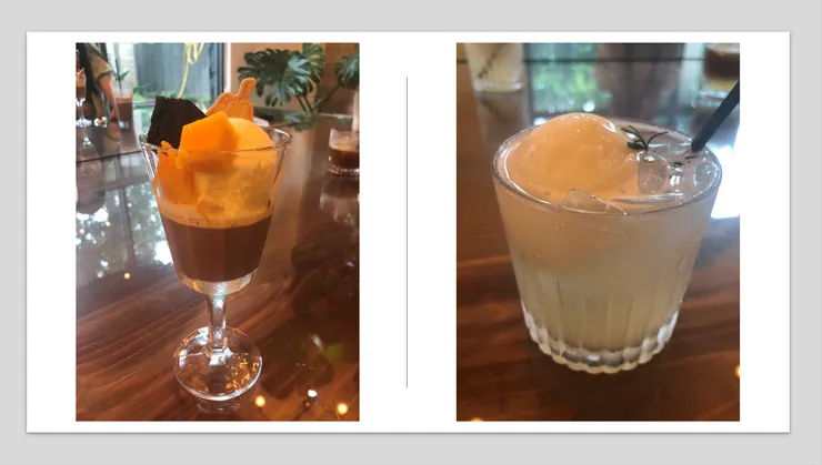 巧克力奶酪杯和可可果氣泡飲