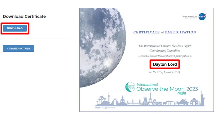 圖源：截圖於月球觀察證書(2023)