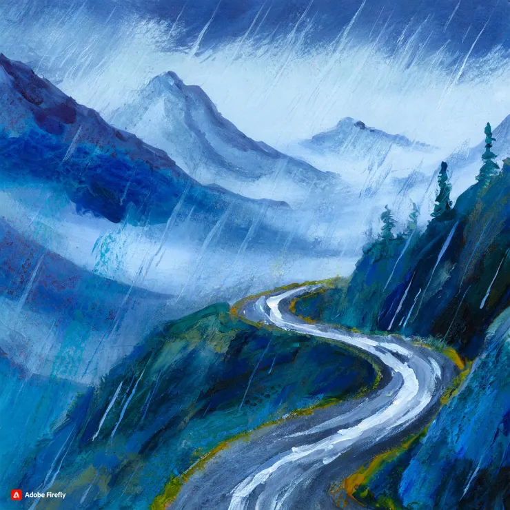 下雨的山路(AI生成)