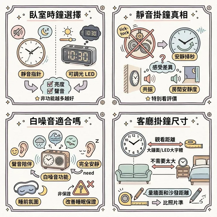  時鐘 FAQ：靜音、LED 亮度、床頭鬧鐘怎麼判斷