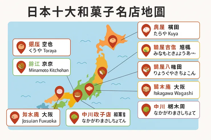  日本十大和菓子名店地圖