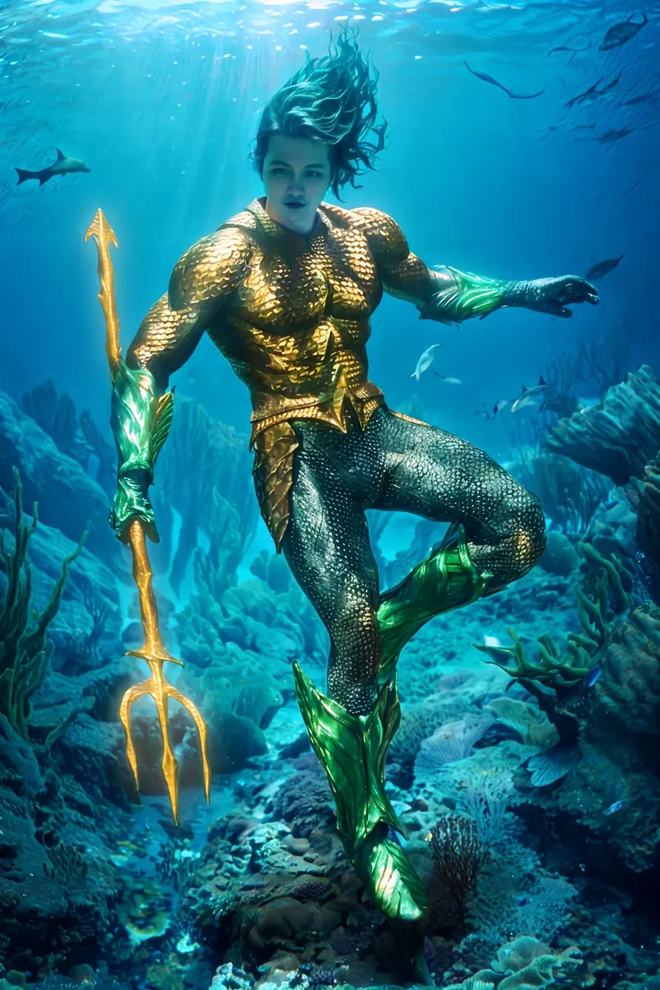 粉絲用AI自製梁軒安版的水行俠，以符合他造浪者的形象。（圖／翻攝自梁軒安粉專）