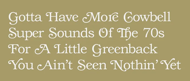 1970年代的平面設計中，帶有花體特徵的 Bookman Old Style 復刻版本非常常見，且通常字距較緊密排列。 by Blythwood on Wikipedia