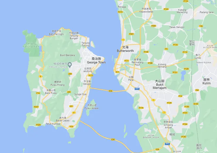 一般人印象中的檳城是左邊的喬治敦，這次去的是對岸的Butterworth。但其實都是檳城