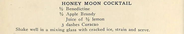 1917年 Receipes for Mixed Drinks - Honeymoon