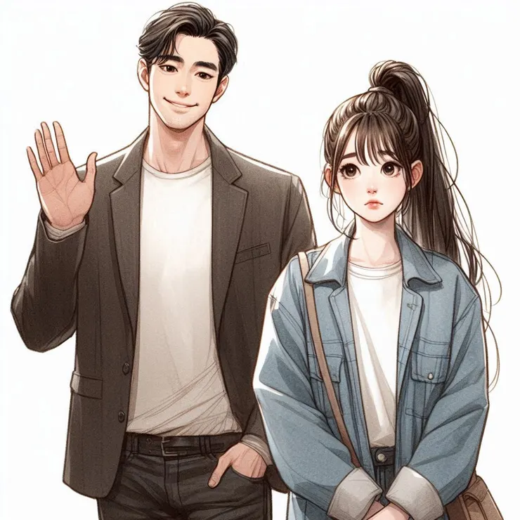 Meg就站在知源身旁，比我記憶中的她嬌小了些。