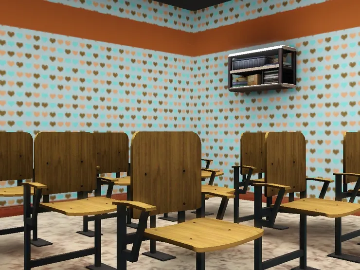 這房間有掛牆的書架。一一也要置物空間。