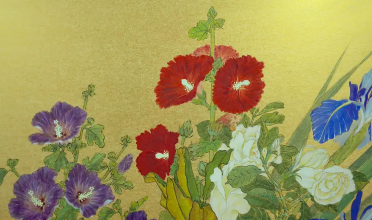 〈夏日花卉〉局部－木槿、蜀葵、梔子花