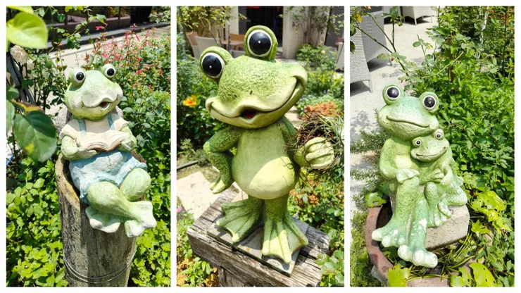 玫瑰森林的花園裡有超多的青蛙裝飾物