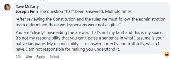 戴夫‧麥卡提強調：「這又不是我的錯。」