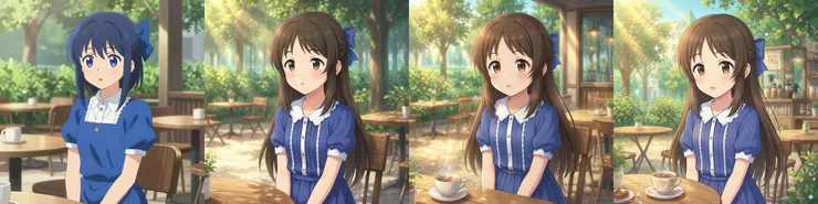 從左到右分別為：原生 Z-Image-Turbo、Steps 1,000、Steps 2,000、Steps 3,000