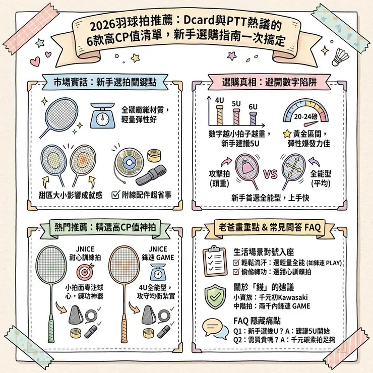 2026羽球拍推薦：Dcard與PTT熱議的6款高CP值清單，新手選購指南一次搞定