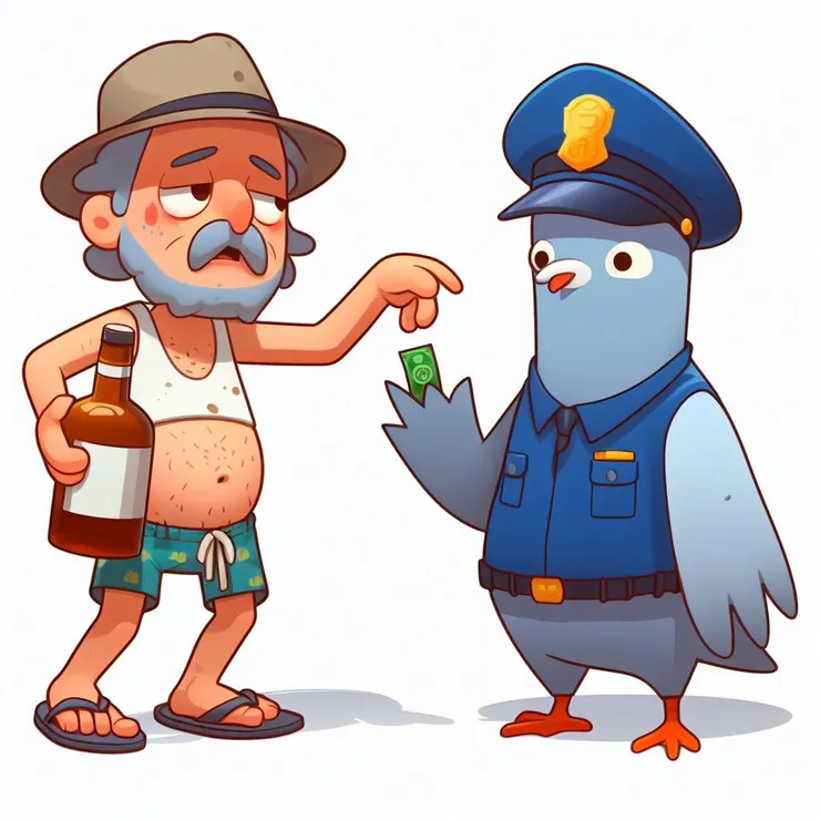 討錢仔：「警察，我好幾天沒吃飯了，你可以借我錢嗎，不要再說要給我便當，我需要錢」，A.P鴿「(心裡o.s:沒錢吃飯那瓶酒是？？？），這些錢拿去吃飯，是吃飯喔，然後在我線備的兩小時在本轄消失辦得到嗎」