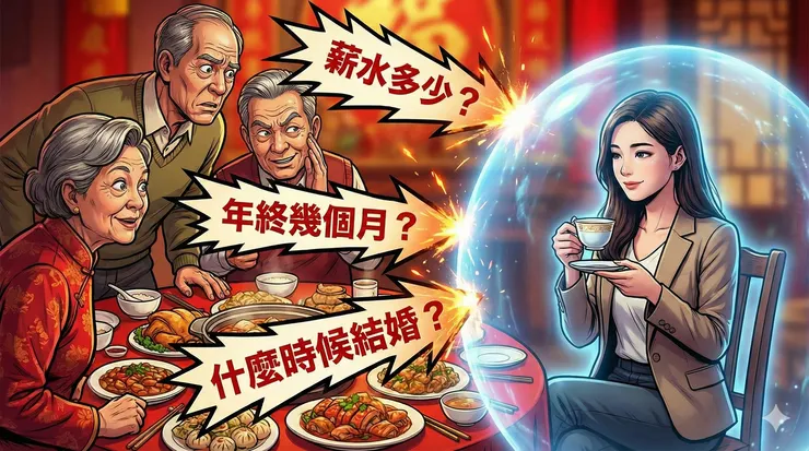 面對長輩的「靈魂拷問」攻勢,你需要的是建立一道優雅的「心理防護罩」,而不是硬碰硬。