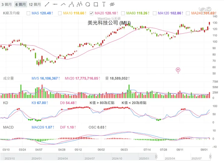 美光也大漲（資料：玩股網）