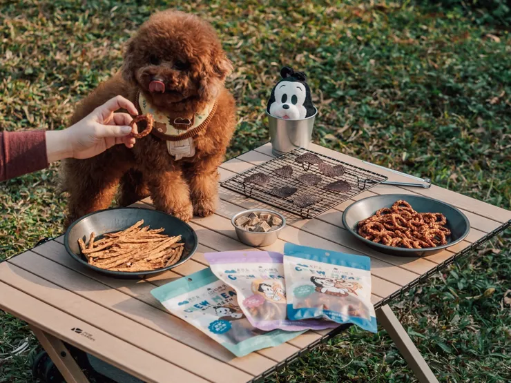 圖說：尾巴丘毛孩選物攜手知名圖文插畫品牌「狗與鹿」，推出四款聯名寵物零食新品。（資料來源：尾巴丘毛孩選物）