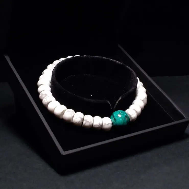 鳳凰松石與白松石 守護之石 男士手鍊 QBR-00013