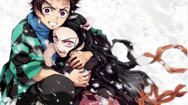 動漫作品《鬼滅之刃》(原著作者：吾峠呼世晴)，圖中人物為主角竈門炭治郎和其妹妹竈門禰豆子。