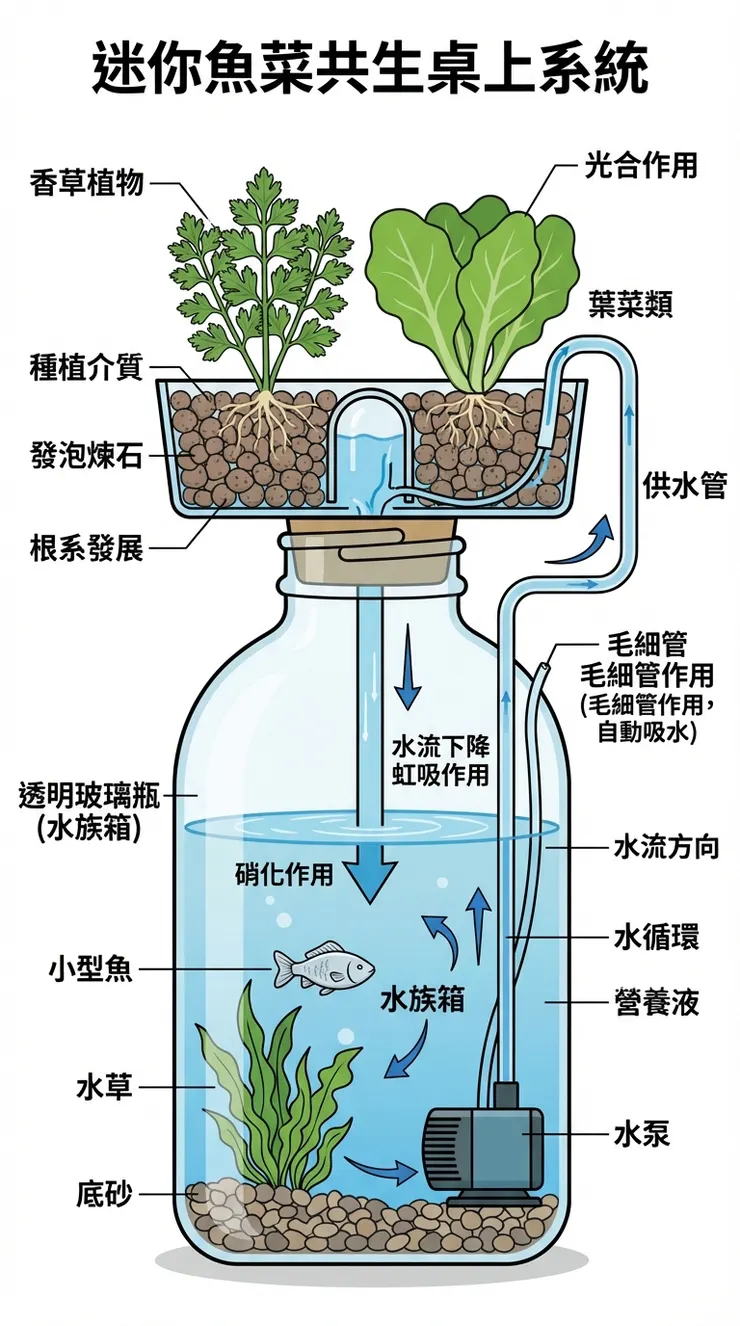 魚菜共生的迷你桌上版