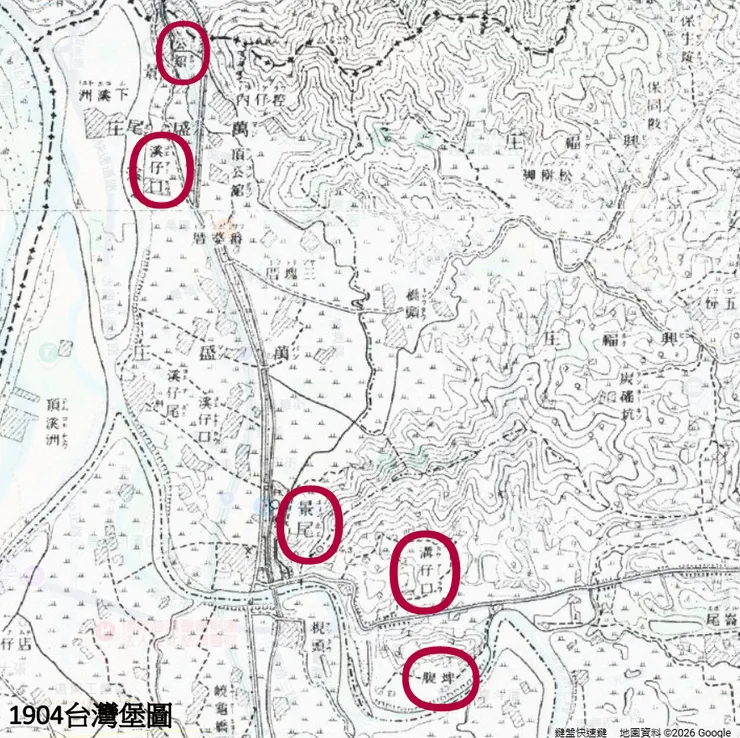 1904年《台灣堡圖》清楚標示著舊地名