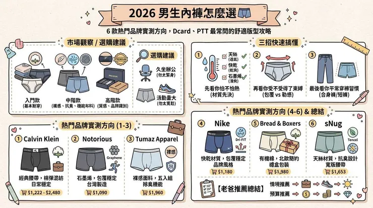 2026 男生內褲怎麼選🩲 6 款熱門品牌實測方向，Dcard、PTT 最常問的舒適版型攻略