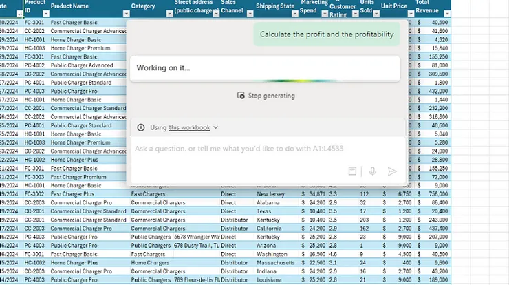 Microsoft Office Excel 的 Copilot&nbsp;使用情境