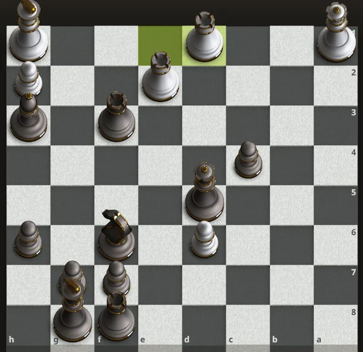 白方城堡移動至d1  威脅著要吃掉黑方的皇后