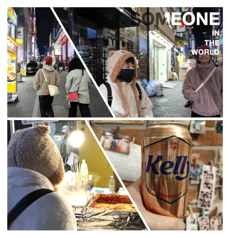 第一天明洞夜晚街頭,因氣溫夠低說話都能產生白煙。