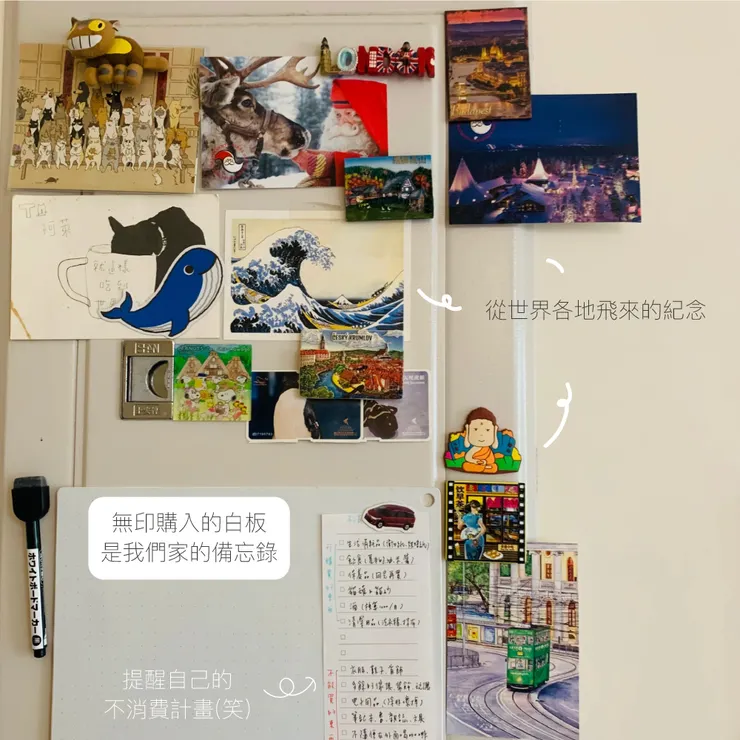 電箱處我們不做裝潢遮掩,以明信片和備忘錄來裝飾